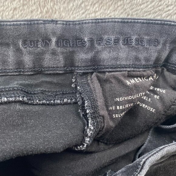 American Eagle Womens Jeans 26 Measured High Rise Skinny Jeggings Black Denim - Picture 7 of 16